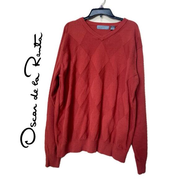 OSCAR DE LA RENTA SWEATER MEN MOHAIR 100%COTTON SZ XXL RED JUMPER SOPHISTICATED - Picture 1 of 14